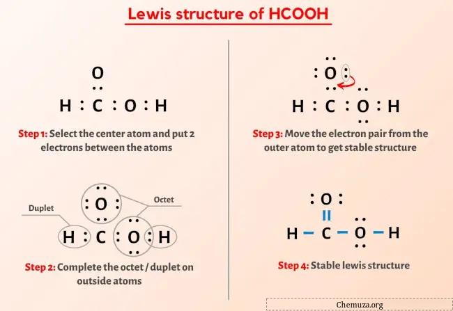 هيكل لويس HCOOH (حمض الفورميك).