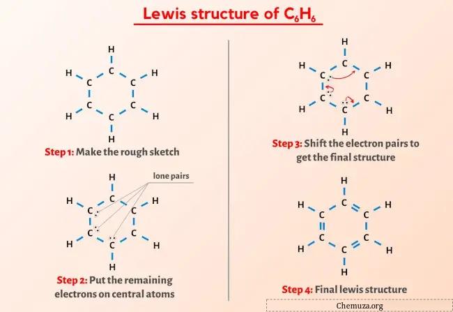 Lewisstructuur C6H6 (benzeen)