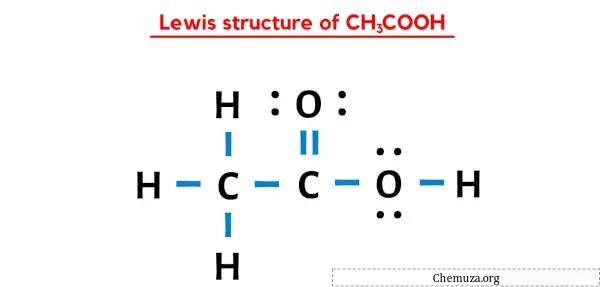 Estrutura de Lewis de CH3COOH (ácido acético)